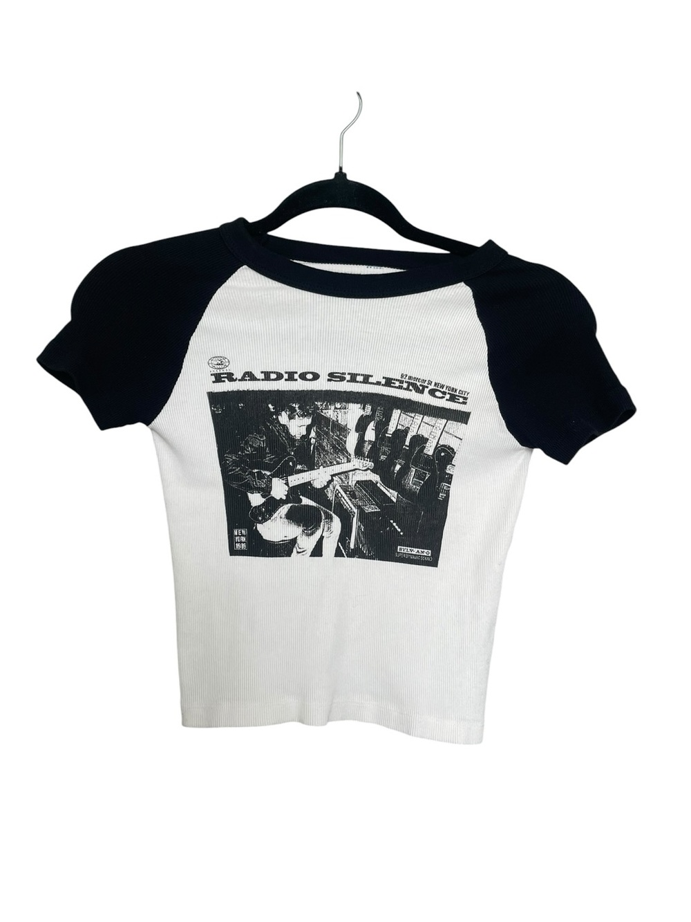 Brandy Melville Black & White 'Radio Silence' Raglan Tee